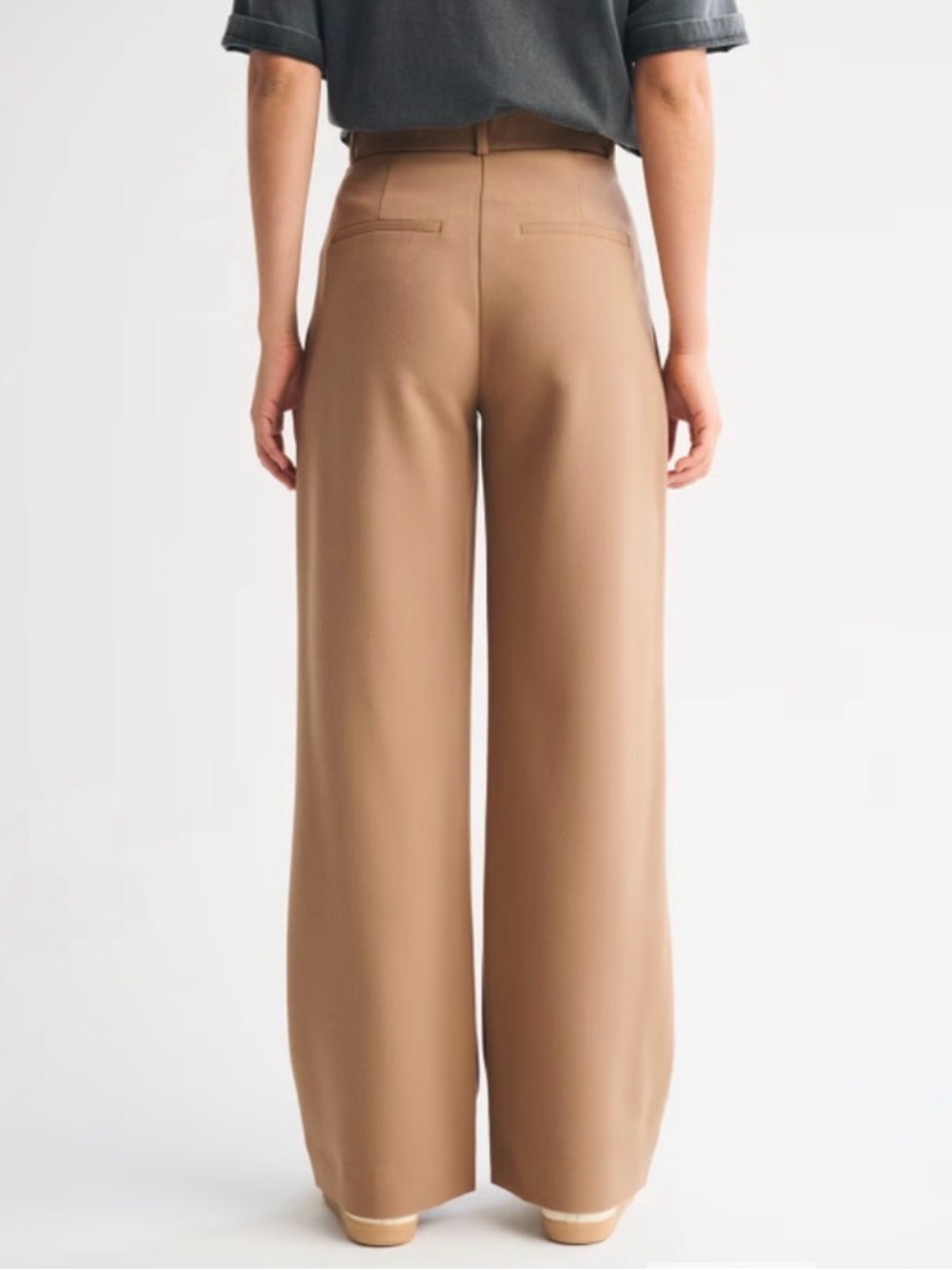 ABERCROMBIE & FITCH Sloane Tailored Wide-Leg High-Rise Trousers Pants in Tan - Picture 4 of 7